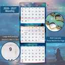 6 x Calendar 2026-2027 - 3 Month Wall Calendar Vertical Display (Folded in a Month), April 2026 - July 2027, 11" x 26", 3 Month Calendar, 2026-2027 Wall Calendar with Thick Paper, To-do & Notes - Green