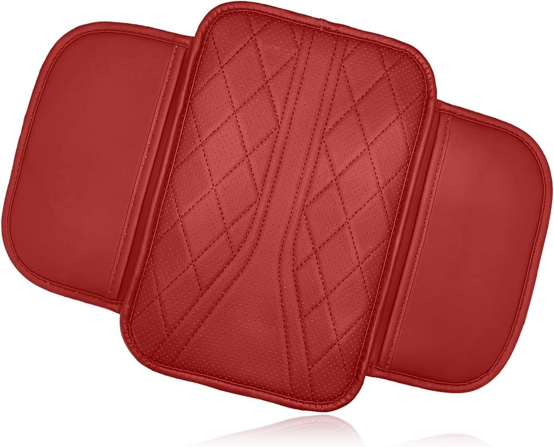 Car Center Console Cover, Leather Arm Rest Cover Pad for Car, Breathable Armrest Protector Cushion with 2 Storage Bags for Middle Center Console Box, Universal Car Interior Accessories (Red)