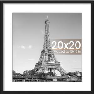 upsimples 20x20 Picture Frame, Display Pictures 16x16 with Mat or 20 x 20 Without, Wall Hanging Puzzle Frames, Black, 1 Pack