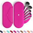 2 x Embla Makeup Brush Holder Travel Cosmetic Case Pouch, Soft Silicone Cosmetic Bag Make Up Brushes Holder with Secure Snap Closure, Travel Makeup Brush Case, Fuchsia