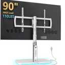 Universal TV Stand Tabletop TV Mount with Power Outlet for 50-90 Inch OLED LED Monitors, 9 Levels Height Adjustment, Ambient Lighting on The Bottom Holds up to 150lbs, White Max Vesa 600x400mm