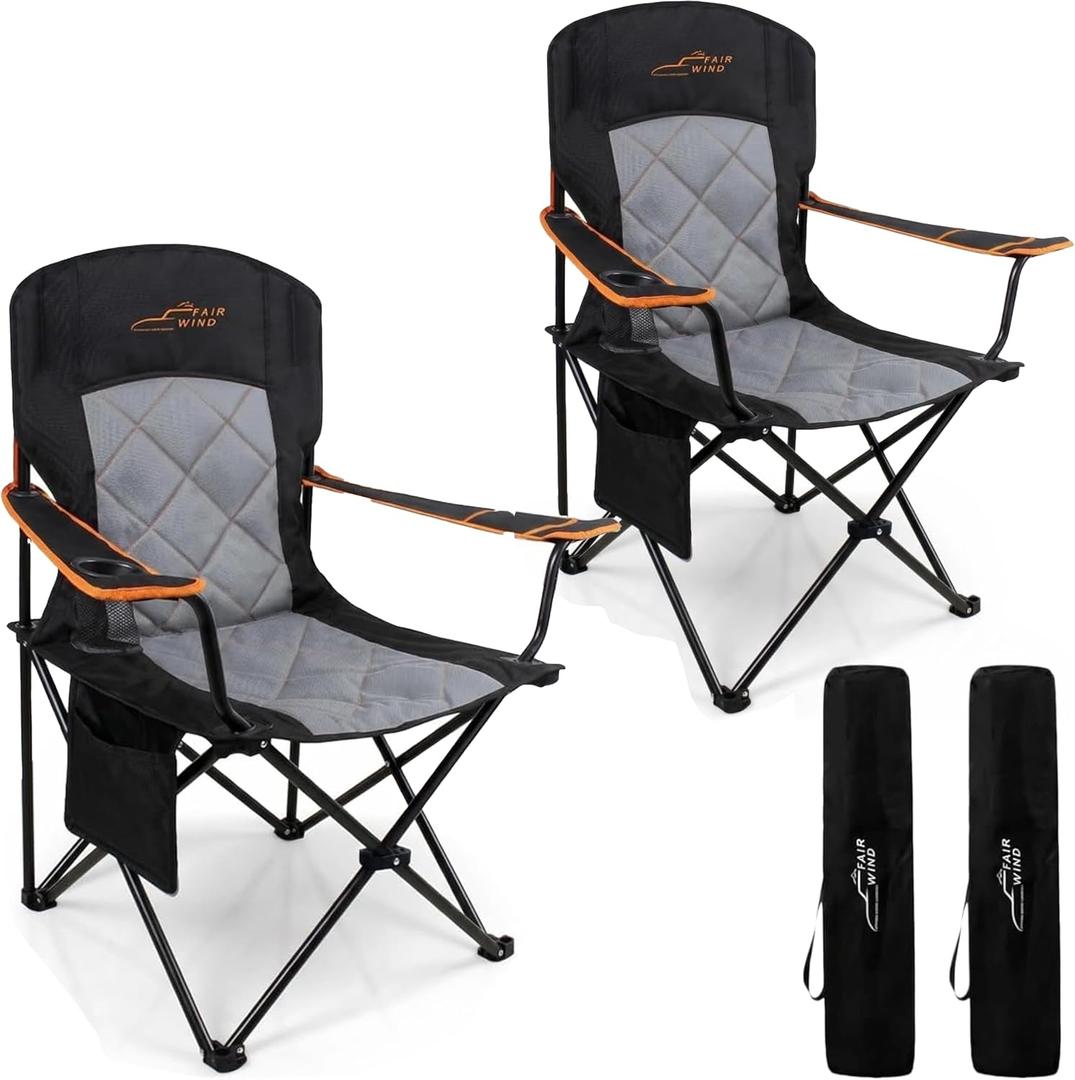 FAIR WIND 2-Pack Padded Oversized Camping Chairs with Lumbar Support, Twin Pack