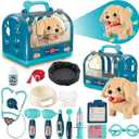 STAY GENT Interactive Dog Toys for Kids, 17Pcs Pretend Play Doctor Kit with Cage, Stethoscope, Robot Dog Toy with Leash, Walking Plush Dog Toys Pet Care Gifts for Boys Girls Aged 3 4 5 6 7 8, Small