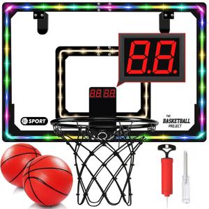 NZQXJXZ Indoor Mini Basketball Hoop for Kids - Pro Indoor Basketball Hoop Over The Door with LED Lighting for Door & Wall with 2 Balls for Boys & Girls