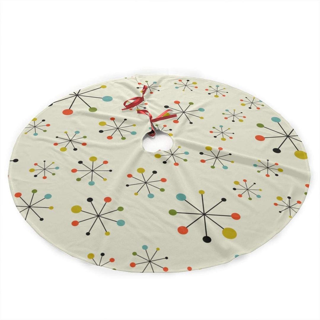 Retro Modern 50S 60S Traditional Christmas Tree Skirt 35.5 Inch - Holiday Party Decoration (White)