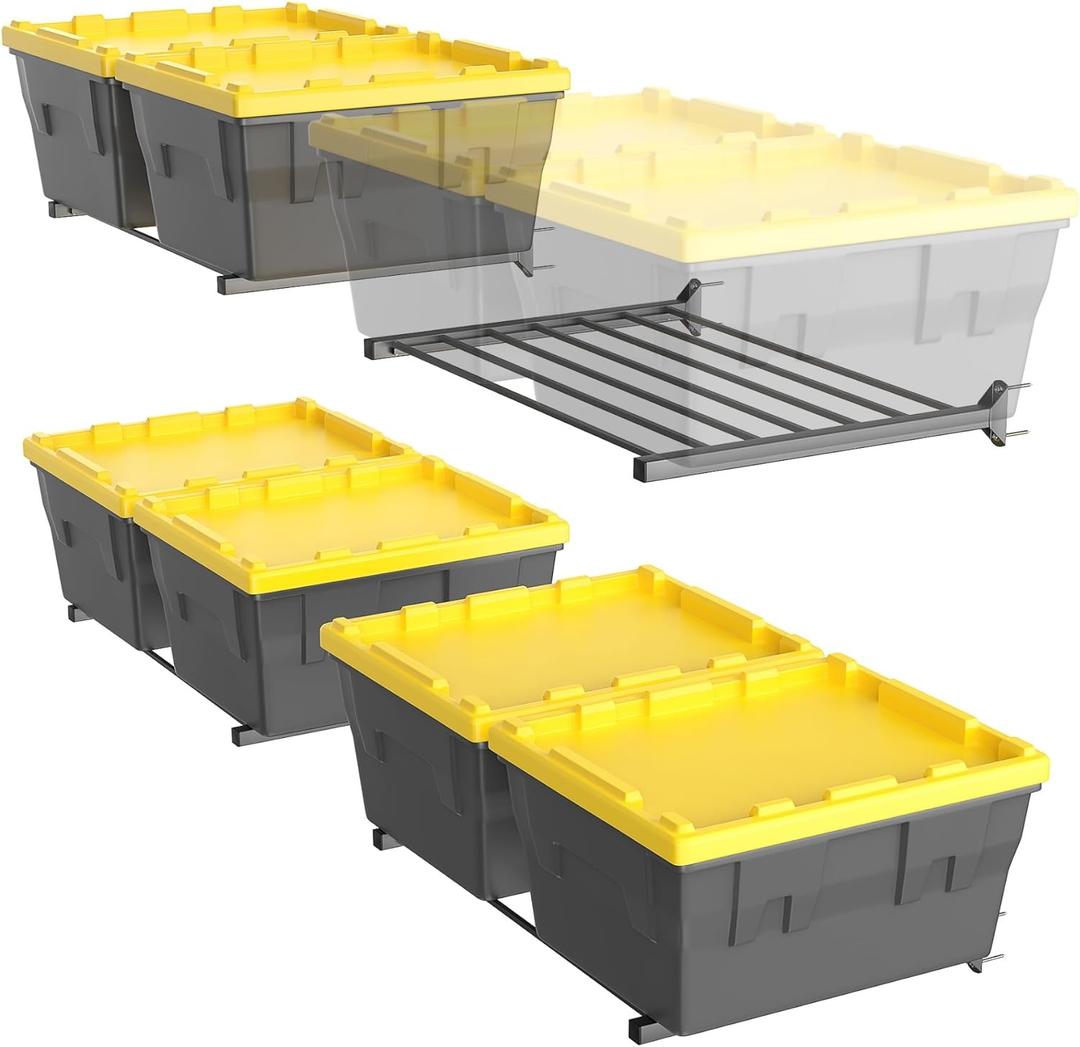 TORACK Wall Mounted 8 27-Gallon Totes Storage Rack(no Bins), Heavy-Duty Metal Bins Storage Shelf for Garage, Fits Standard Storage Tote, Space-Saving Bin Holder for Home, Basement & Workshop