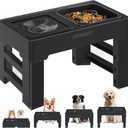 URPOWER 2-in-1 Elevated Slow Feeder Dog Bowls with No-Spill Water Bowl, 4 Height-Adjustable Raised Dog Bowls, Non-Slip Food and Water Bowls with Stand for Small, Medium, Large Dogs, Cats and Pets (Black)