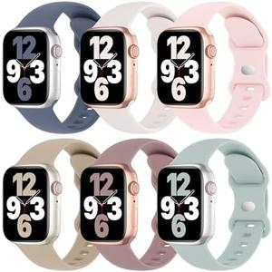 6 Pack Silicone Bands Compatible with Apple Watch Band 38mm 40mm 41mm 42mm Women Men, Soft Sport Strap Replacement Wristband for iWatch Series 11 10 9 8 SE 7 6 5 4 3 2 1 Ultra