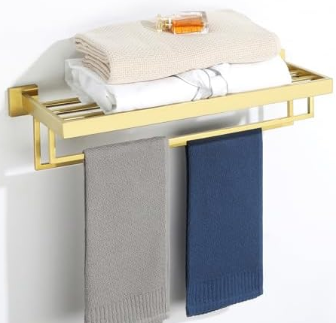 Alise 24 Inch Towel Racks for Bathroom, Towel Rack Wall Mounted with Double Towel Bars, SUS 304 Stainless Steel Towel Shelf, Heavy Duty Hand Towel Holder(Gold Finish)