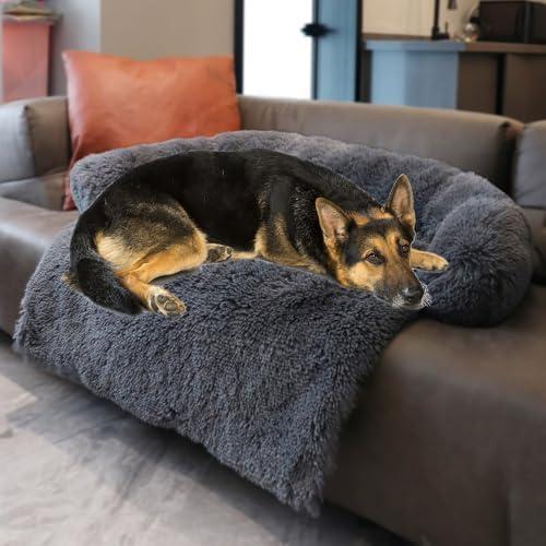 Tinaco Calming Dogs/Cats Bed Mats, Dog Pad Washable Removable Couch Cover, Plush Long Fur Mat for Pets, Waterproof Lining, Perfect for Small, Medium and Large Dogs and Cats (Navy Blue, 45"x37")