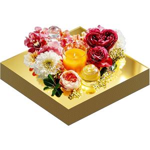 16PCS Square Mirror Centerpieces for Tables, Gold Acrylic Candle Mirror Plates for Table Centerpieces, 10" Mirror Trays for Wedding Birthday Party Centerpieces Decorations