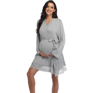 Maternity Robes for Women - Hospital Labor Delivery Robes - Pregnancy Nursing Sleepwear (X-Large, Light Grey)