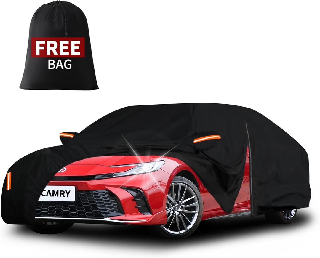 Upgraded Car Cover Custom Fit for Toyota Camry 1996-2025, for Honda Accord 2001-2025, Waterproof All Weather Full Exterior Cover Rain Snow UV Outdoor Protector for Automobiles with Door Zipper (100% Waterproof Black)