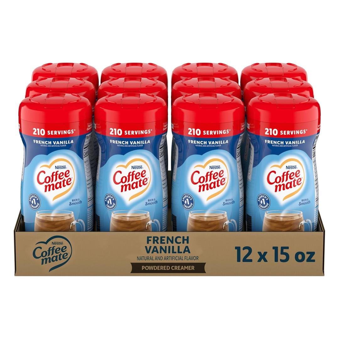 Nestle Coffee mate Coffee Creamer, French Vanilla, Non Dairy Powder Creamer, 15 oz Canister (Pack of 12) BBD Feb 08 2028