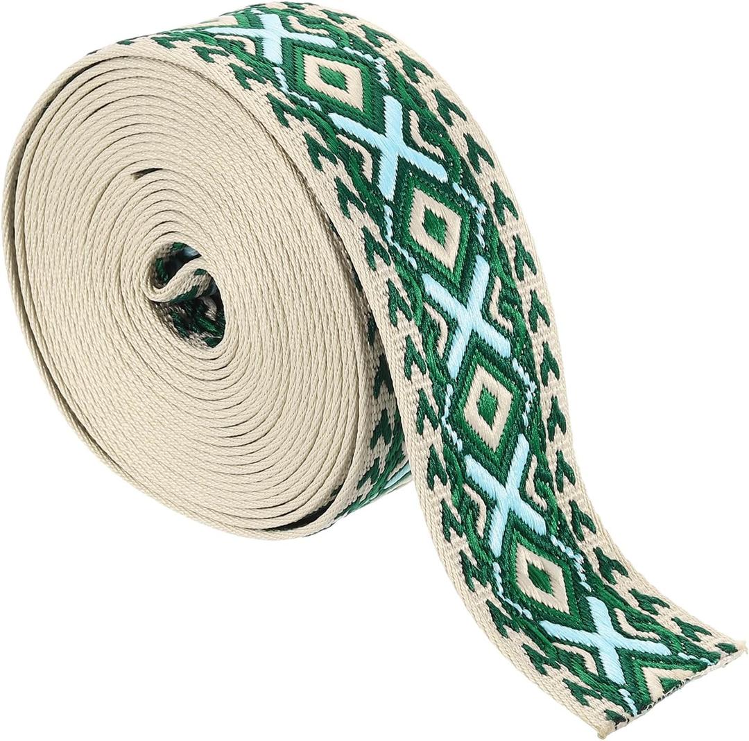 2 x uxcell 5 Yards Cotton Webbing Strap, 2-inch(50mm) Jacquard Webbing Ribbon Embroidery Polyester Webbing Straps Purse Strap Belt for Purse Bag Crafts Clothing, Green-Blue