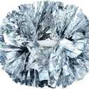 Hooshing 2/6/12PCS Cheerleading Pom Poms with Baton Handle for Team Spirit Sports Dance Cheering Kids Adults (Silver)