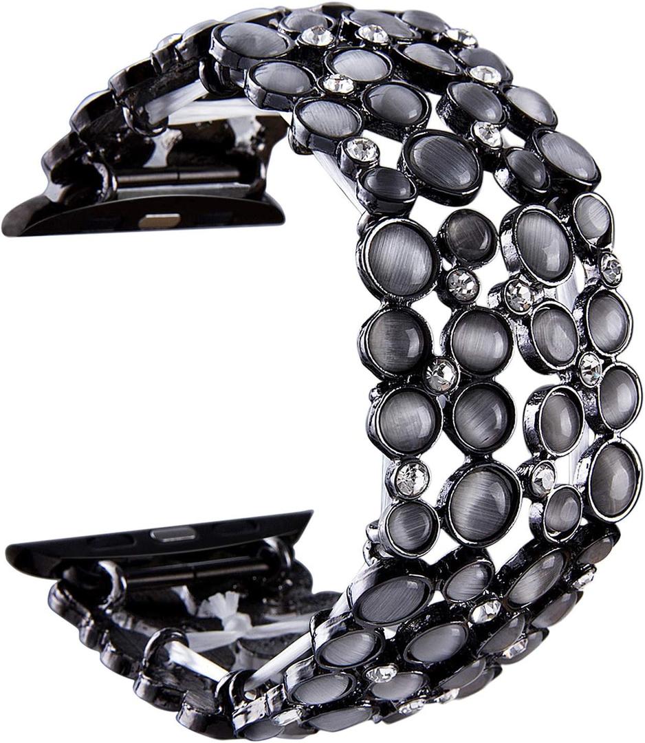 VIQIV Bling Bands Compatible with Apple Watch 38mm 40mm 41mm 42mm 44mm 45mm 49mm Iwatch Series SE 9/8/7/6/5/4/3/2 Ultra, Diamond Bracelet Metal Jewelry Wristband Strap for Women (Black)