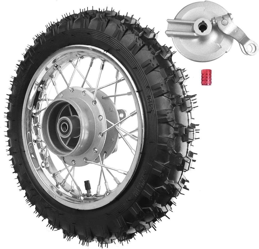 2.5-10 10" Rear Wheel Tire and Rim 1.4 x 10 And Drum Brake With 12mm Bearing for 50/70/90/110cc BBR50 DRZ70 TTR50 DRZ50 CRF50 PW50 TTR50 Chinese SSR Dirt Pit Bike ATVs