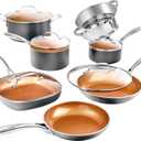 Gotham Steel 12 Pc Ceramic Cookware Set Nonstick, Ceramic Pots and Pans Set Non Stick with Steamer for Cooking, Non Toxic PFOA PFOS Free, Ergonomic Stay Cool Handles, Oven & Dishwasher Safe, Copper