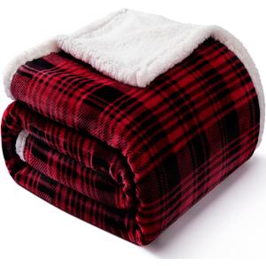 Touchat Sherpa Plaid Throw Blanket(60" X 70", Plaid Red), Fuzzy Fluffy Cozy Soft Blanket, Fleece Flannel Plush Twin Size Microfiber Blanket for Couch Bed Sofa