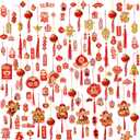 176 Pcs Chinese Lunar New Year Decorations 2026 Chinese Hanging Decoration Spring Festival Lucky Hanging Red Lanterns Gold Tree Ornaments for Asian China Lunar New Year Party of The Horse Decor