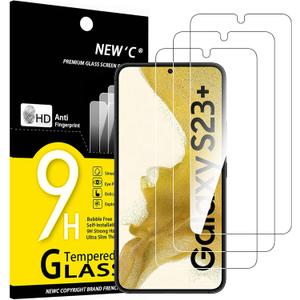 NEW'C 3 Pack Designed for Samsung Galaxy S23 Plus / S23+ Screen Protector Tempered Glass, Anti Scratch, Bubble Free, Ultra Resistant (Transparent)