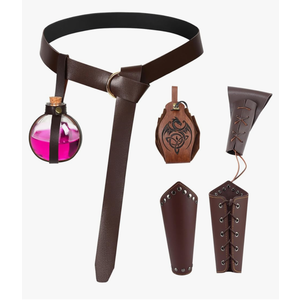 Halloween Renaissance Accessories 5Pcs Medieval Belt Pouch Cork Potion Bottle Leather Bracers Sword Pouch Halloween Knight Costume