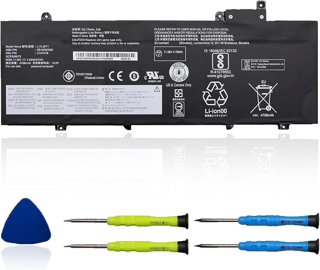 L17L3P71 L17M3P71 Laptop Battery Compatible with Lenovo ThinkPad T480S Series Notebook 01AV478 SB10K97620 01AV479 SB10K97621 L17M3P72 01AV480 SB10K97622 11.58V 57Wh 4920mAh