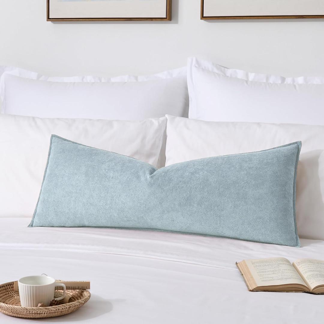 Kevin Textile 14x36 Inch Long Lumbar Cover 1 Pack Soft Boucle Textured Decorative Waterproof Rectangle Cushion Elegant Accent Pillows for Couch Sofa Chair Bed Home Decor Indoor Outdoor Light Blue