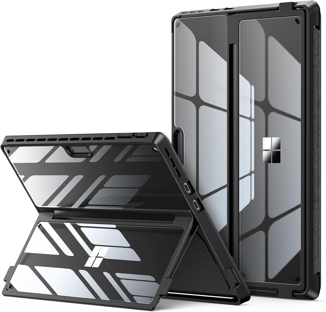 INFILAND Surface Pro 11/10/9 Case, Crystal Clear Multi-Angle Shockproof for Microsoft Surface Pro 11th Edition AI 2024, Work with Surface Pro Signature Keyboard & Slim Pen 2, Mysterious Black