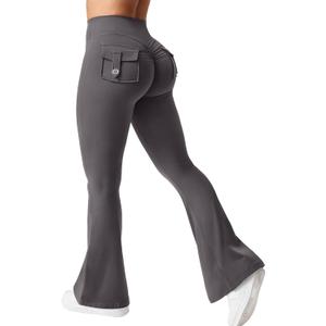 YEOREO CoreFlex Flare Leggings with Pockets for Women Scrunch Workout Leggings Butt Lifting Gym Yoga Pants Dark Grey, XS