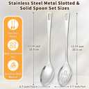 2 Pcs Stainless Steel Cooking Spoons Set, Solid & Slotted Metal Serving Spoons, Heavy Duty Sturdy Large Soup Ladle, High Heat Resistant Kitchen Cooking Utensils for Mixing, Stirring, Easy to Clean