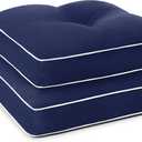 Favoyard Patio Chair Cushions 17  17 Inch Water Resistant & 3-Year Color Fastness Outdoor Chairs Cushion for Seat Dining Rocking Wicker Chair Cushion with Tie Straps Tufted Square Pads, Blue, 2 Pack