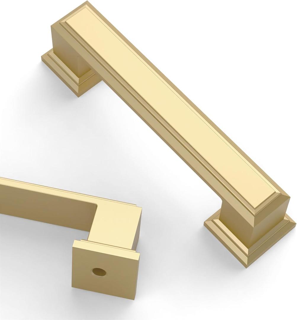 Asidrama 10 Pack 3 Inch(76mm) Brushed Gold Kitchen Cabinet Handles Gold Cabinet Pulls Kitchen Cabinet Hardware for Cupboard Drawer Pulls (3" Hole Center76mm, Brushed Gold)