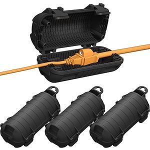 Extension Cord Cover Outdoor, 4 Pack IP54 Water-Resistant Power Cord Protector Electrical Connection Box Outside Cable Safety Cover for Electronics Plug Outlet Tool Holiday Light, Black