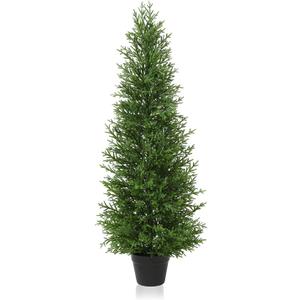 Artificial Cedar Topiary Trees for Outdoor, 4FT Fake Norfolk Pine Plants Set of 1, UV Protection All-Year Green Tree for Christmas, Home Decor Indoor, Porch, Garden, Entryway (4 FT)