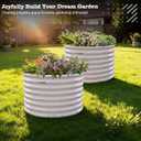A ANLEOLIFE 2-Pack 3ft x 24 Tall Galvanized Raised Garden Beds Outdoor, Round Metal Planter Box for Planting Vegetables Flowers Herb, Anti-Rust & Easy-Setup, Antique White, 32ft Tall