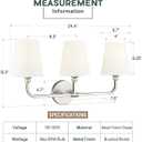 Bathroom Light Fixtures, Brushed Nickel Vanity Lights with Flared White Fabric Shade, 3 Light Wall Sconce, Modern Sconces Wall Lighting for Hallway Bedroom, VL837-BN-3