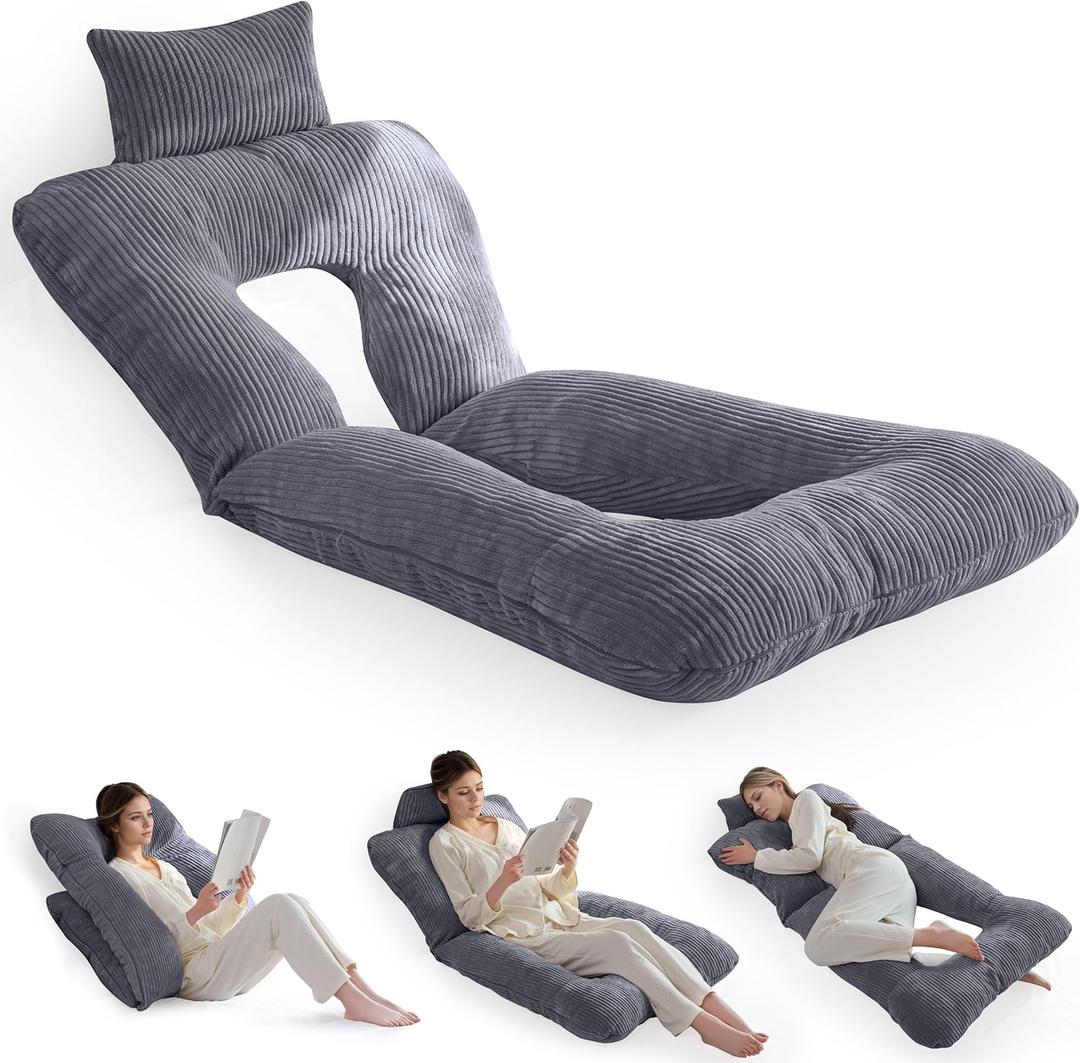 HIGOGOGO Reading Pillow, Back Pillow for Sitting in Bed and Couch, Gaming Pillow for Adults, Sit Up Support for Bed, Dark Grey (Large)