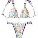 MakeMeChic Women's Floral Print 2 Piece Bikini Sets Tie Back Triangle Thong Bathing Suit Swimsuit S