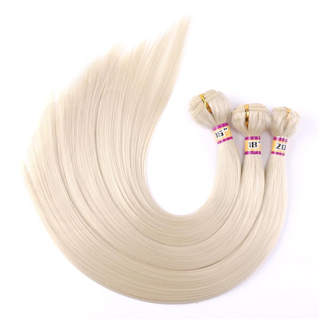 3 Bundles Silky Straight Synthetic Hair Weave Extensions Blonde 16 18 20 Inches(613#)