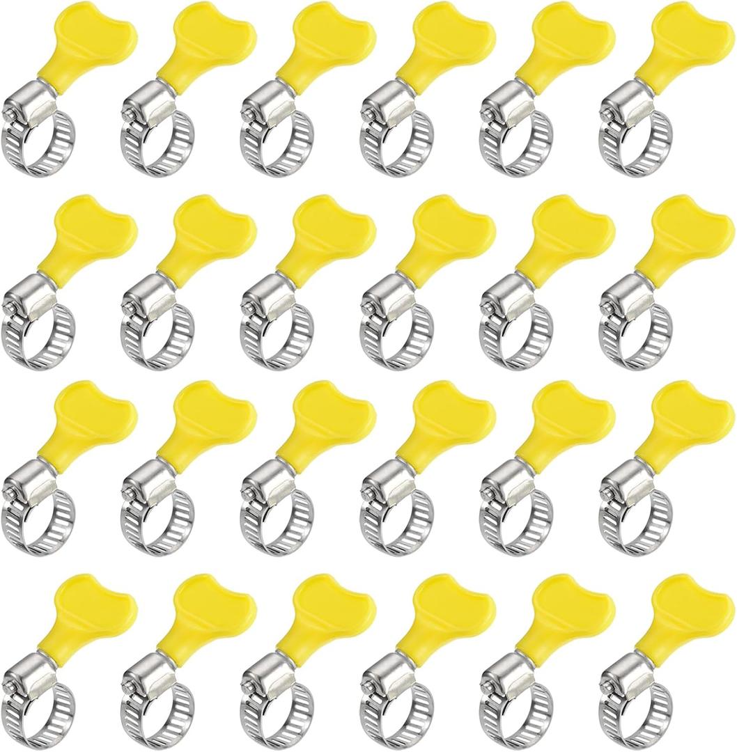 uxcell Worm Gear Hose Clamp, 24pcs 3/8" - 5/8" Key Type Adjustable Stainless Steel Hose Clamps with Plastic Handle for Securing Hose