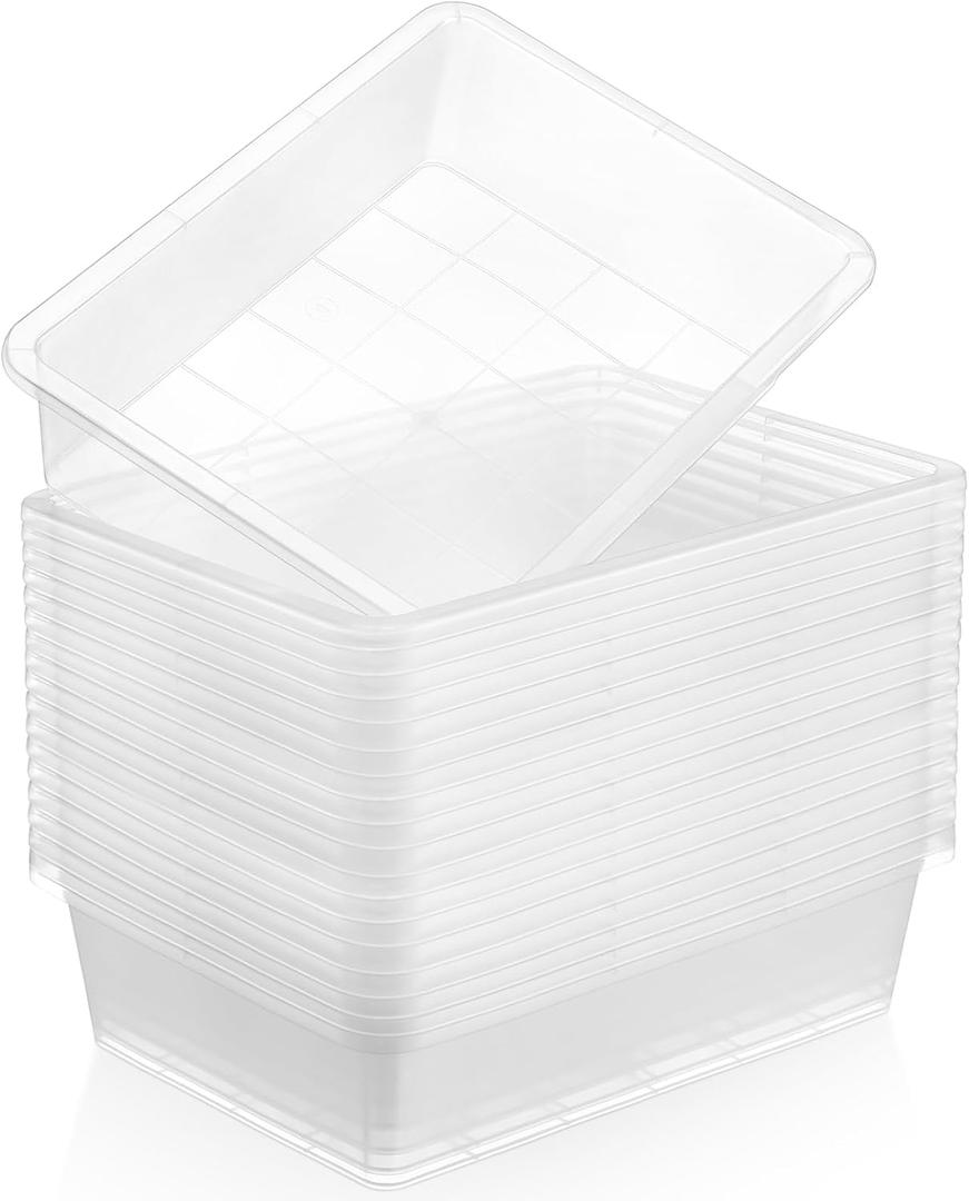Hoteam 18 Pcs Flat Storage Organizer Bins Letter Size Paper Tray Classroom Storage Plastic Art Trays Classroom Pencil Organizer Baskets for School Office Teacher Book Organization(Transparent)
