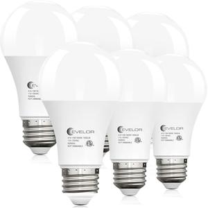evelor 6-Packs A19 LED Light Bulbs,100 Watt Equivalent Daylight 5000K Bright Bulbs Efficient 13W,1500 Lumens E26 Base, Non-Dimmable, 15000-Hour Lifespan for Bedroom, Living Room, Office