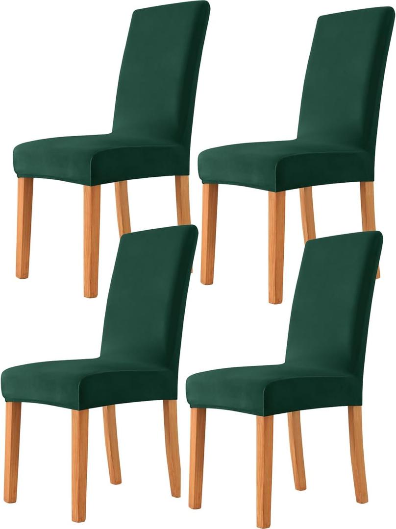 Deisy Dee Velvet Stretch Dining Room Chair Covers - Colorful and Washable Parson Chair Slipcovers - Stretchable Removable Furniture Protectors (4, Kelly)