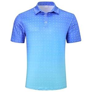 Fanient Mens Golf Polo Shirts 3D Print Gradient Blue Dry Fit Short Sleeve Funny Moisture Wicking Performance Soft 4-Way Stretch Polo Shirt M