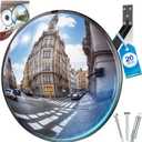 20" HD Acrylic Convex Mirror - 160 Adjustable Wide Angle View, Leather Frame & ABS Back, Blind Spot Mirror for Indoor/Outdoor Use in Garage, Warehouse, Driveway, Store & Office Security