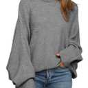 Mafulus Womens Oversized Turtleneck Sweater Slouchy Fall Winter Jumper Tops (Gray)