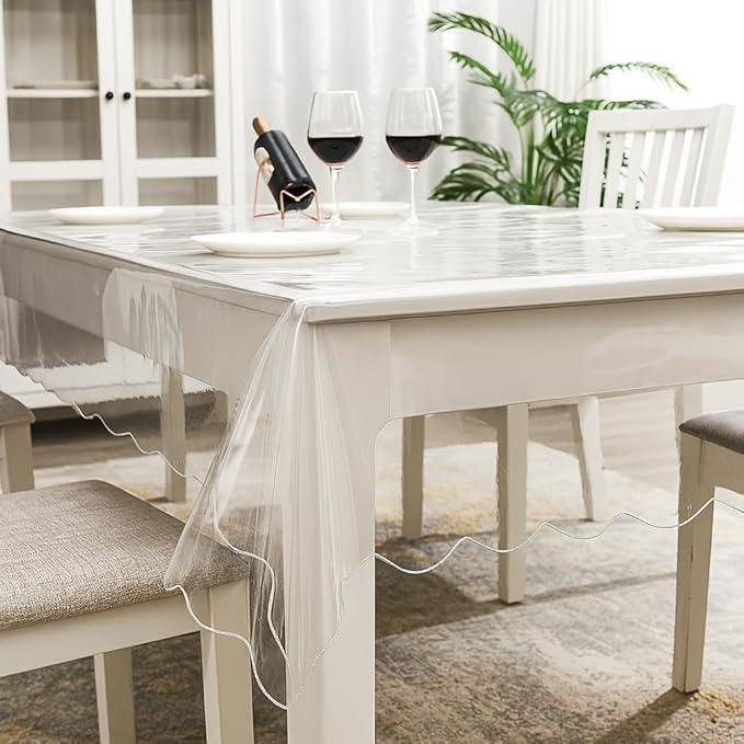 60 x 122 Inch Clear Rectangle Tablecloth Protector – Waterproof Thick PVC Vinyl Plastic Table Cover, Oil-Proof Desk Mat for Dining Table, Writing Desk, Glass or Wood Surface