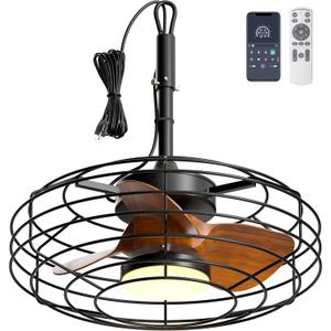Plug and Play Outdoor Ceiling Fans with Lights, 20'' Wet Rated Gazebo Fan Remote/APP Control, Dimmable Hanging Fan for Patio Pergola, Wood Color